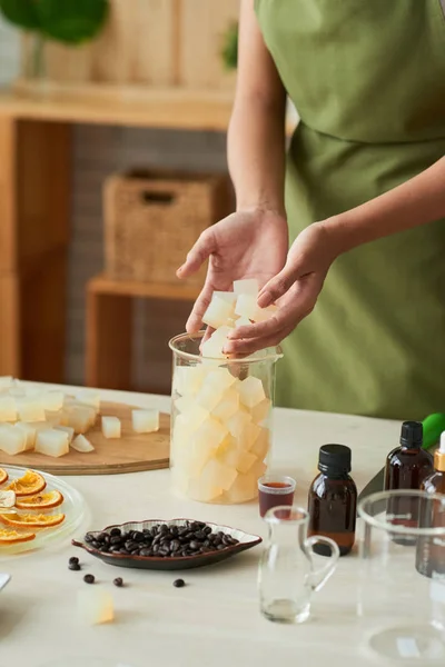 Proceso Elaboración Jabón Con Aceites Esenciales Café Casa —  Fotos de Stock