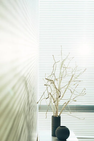 ウィンドウでドライの枝が付いているつぼ — ストック写真