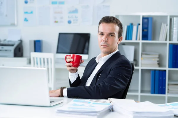 Portrait Handsome Young Businessman Cup Coffee — Stock Photo, Image