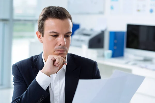 Professional Financial Analyst Reading Important Document — Stock Photo, Image
