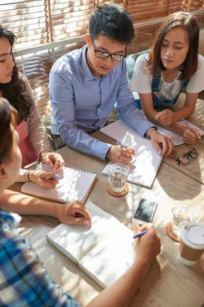 Réunion Amis Café Pour Discuter Faire Des Plans — Photo