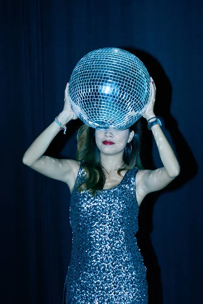 Young Woman Disco Ball Dancing Night Club — Stock Photo, Image