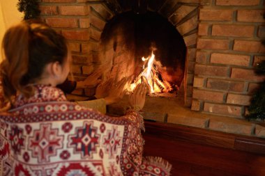 Dikiz gençlerin şömine evde oturan soğuk kış akşamı zevk