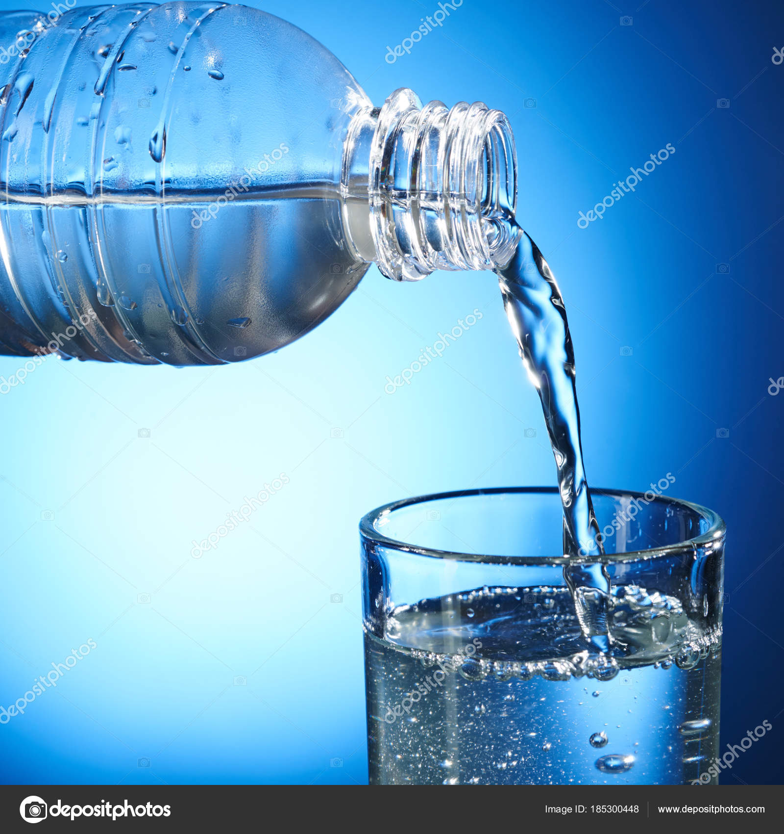 Download Fresh Pure Water Pouring Glass Out Plastic Bottle — Stock ...