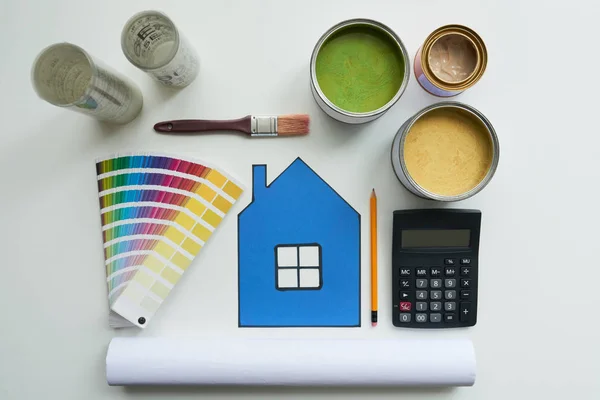 Παλέτα Χρωμάτων Και Διάφορα Χρώματα Για Σπίτι — Φωτογραφία Αρχείου