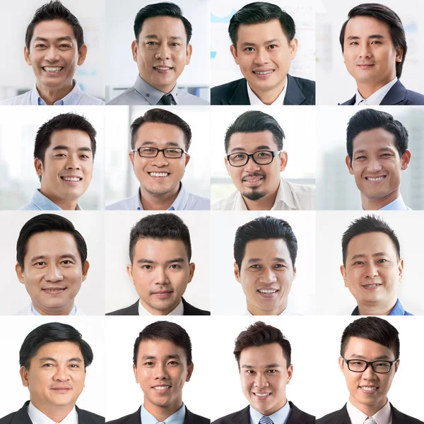 Collage Many Faces Asian Business Men — Stock Photo, Image