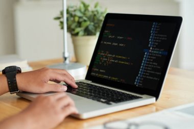 Eller üstünde laptop kod yazma programcı