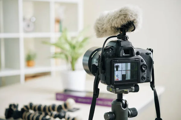 Professional Digital Camera Fluffy Microphone Cover Office Blogger — Stock Photo, Image