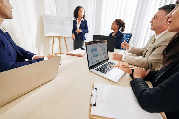 Group Managers Meeting Together Discuss New Strategy Development — Stock Photo, Image