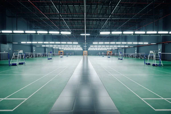 Gymnase Vide Avec Courts Pour Les Compétitions Badminton Tennis Entraînement — Photo