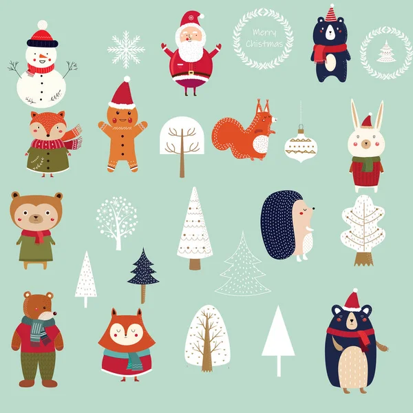 Boże Narodzenie Ilustracja Cute North Pole Wektor Zestaw Santa Słodkie Ilustracje Stockowe bez tantiem