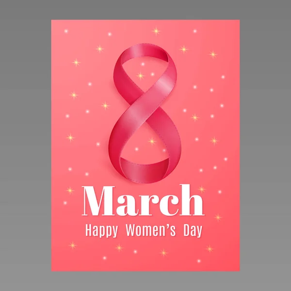 8 March Happy Womens day hearts pink banner. Invitation flyer for the International Women s Day with text 8 March on hearts in frame — Stock vektor