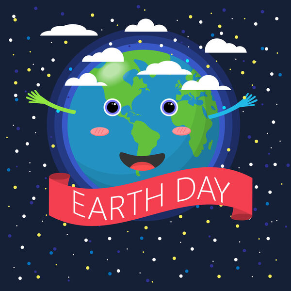 Earth day, 22 April. Save our home . Cartoon Earth illustration. Ecology concept.