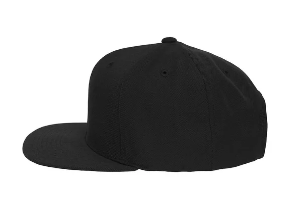 Blank Flat Snap Back Hat Preto Vista Lateral Sobre Fundo — Fotografia de Stock