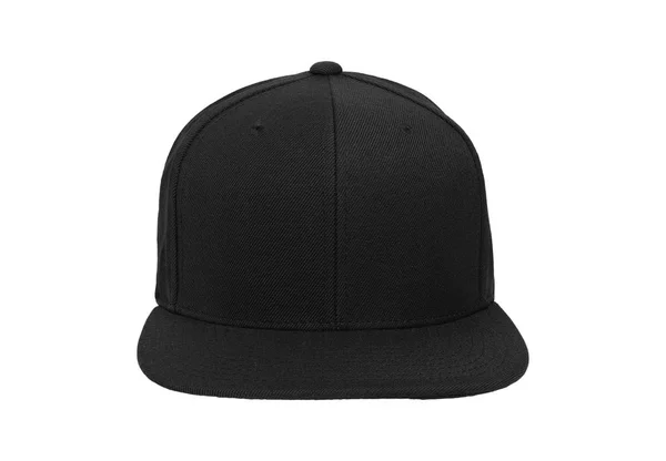Blank Flat Snap Back Hat Black Front View White Background — Stock Photo, Image