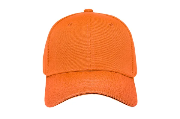 Baseball Cap Färg Orange Närbild Framsida Vit Bakgrund — Stockfoto