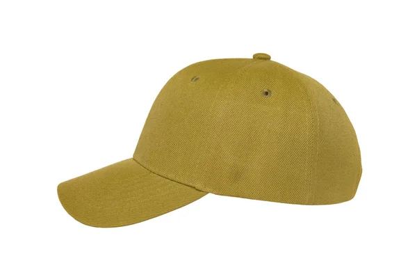 Gorra Béisbol Color Oro Primer Plano Vista Lateral Sobre Fondo — Foto de Stock