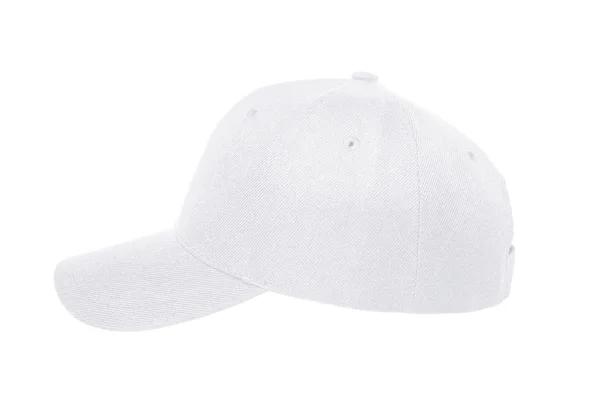 Baseball Cap Färg Vit Närbild Sidovy Vit Bakgrund — Stockfoto