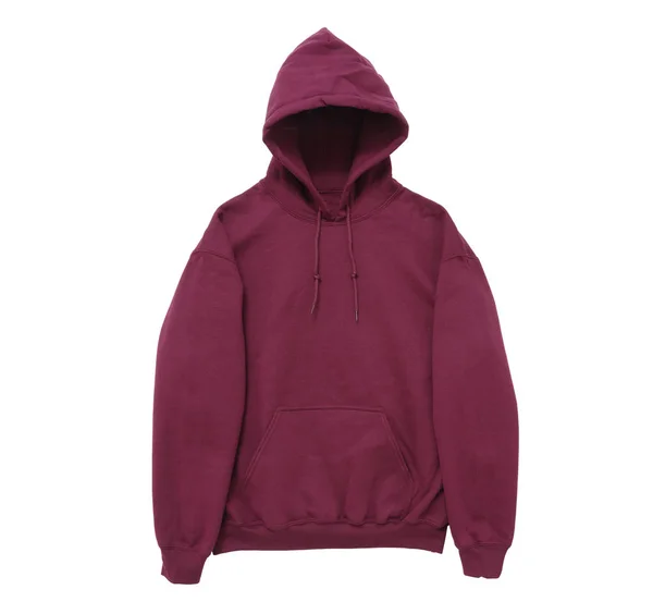 Blank Hoodie Sweatshirt Color Maroon Front Arm View White Background — Stock Photo, Image