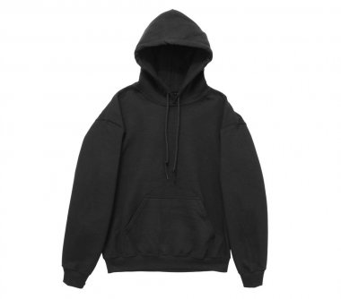 boş kapüşonlu sweatshirt siyah renk ön kol görünümü beyaz arka plan üzerinde