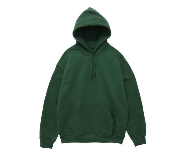 Tom Hoodie Sweatshirt Grön Färg Framsida Vit Bakgrund — Stockfoto