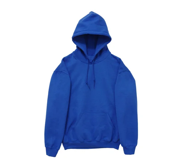 Κενό Hoodie Φούτερ Χρώμα Μπλε Προβολή Μέτωπο Βραχίονα Λευκό Φόντο — Φωτογραφία Αρχείου