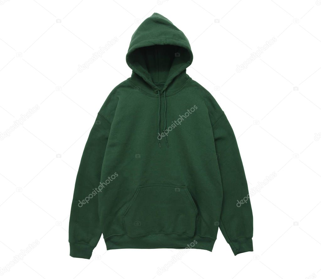 blank hoodie sweatshirt color green front view on white background