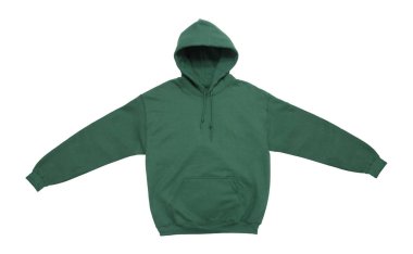 boş kapüşonlu sweatshirt renk yeşil Önden Görünüm beyaz zemin üzerine dışarı yayılır