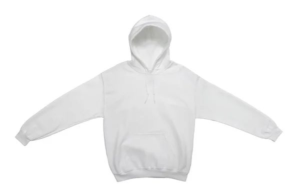 Ausgebreitet Blanke Kapuzenpullover Sweatshirt Farbe Weiß Vorderansicht Auf Weißem Hintergrund — Stockfoto