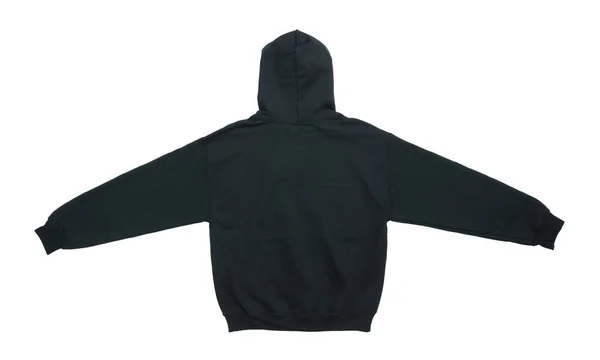 Ausgebreitet Blanko Hoodie Sweatshirt Farbe Schwarz Rückansicht Auf Weißem Hintergrund — Stockfoto