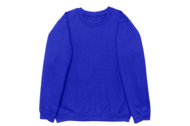 Boş kazak mavi renk şablonu açık kol görünümü beyaz arka plan üzerinde