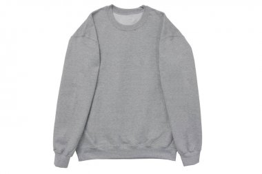 Boş kazak gri renk şablonu açık kol görünümü beyaz arka plan üzerinde 