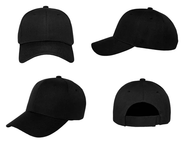 空白黑色棒球帽4视图白色背景 — 图库照片