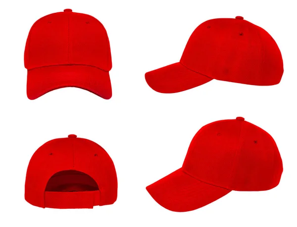 空白红色棒球帽4看法在白色背景 — 图库照片