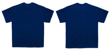 Boş T Shirt Donanma şablonu açık renk ve arka görünüm beyaz arka plan üzerinde