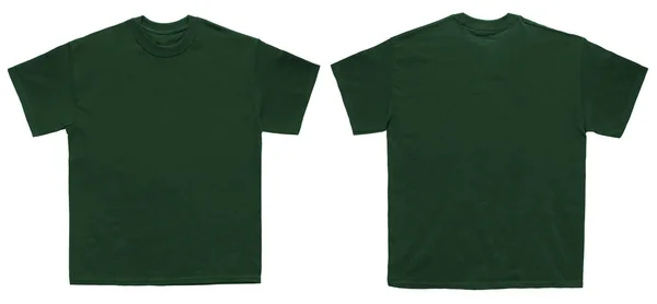 T恤衫彩色森林绿色模板正面和背面白色背景视图 — 图库照片