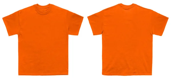 T恤颜色橙色模板前和后视图白色背景 — 图库照片