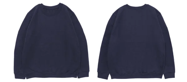 Felpa Bianca Colore Blu Navy Modello Anteriore Posteriore Vista Sfondo — Foto Stock