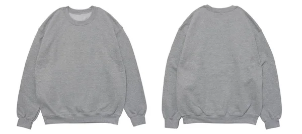 Blanko Sweatshirt Farbe Graue Vorlage Vorder Und Rückansicht Auf Weißem — Stockfoto