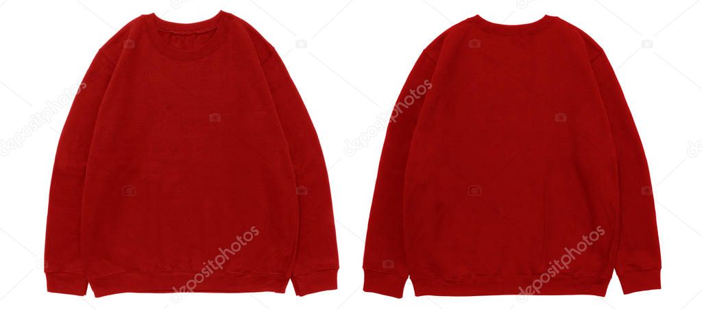 Blank sweatshirt color red template front and back view on white background