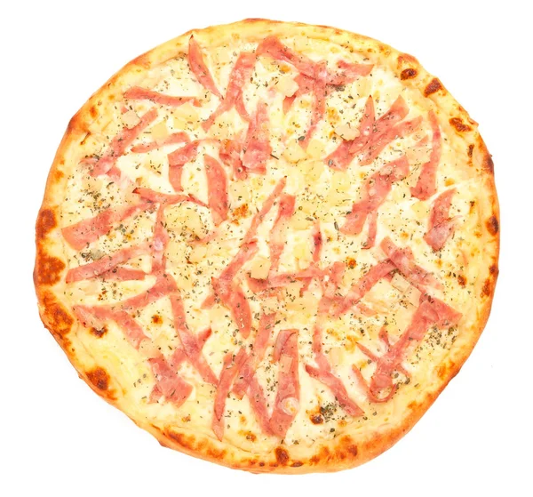 Pizza Com Abacaxi Mussarela Presunto Uma Fatia Cortada Pizza Vista — Fotografia de Stock