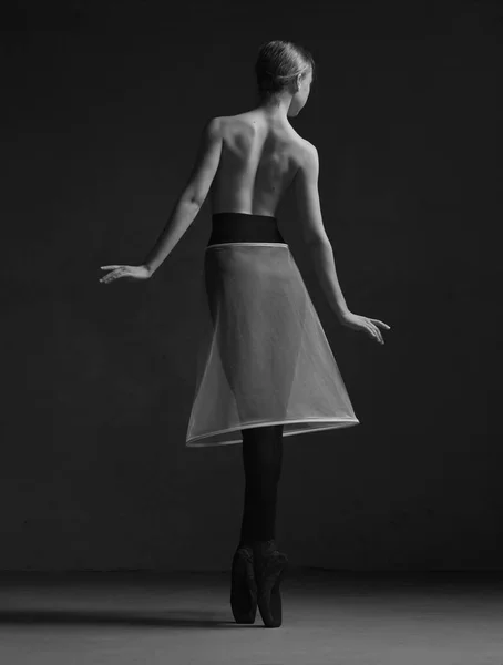 Ballerina Posa Collant Neri Gonna Bianca — Foto Stock