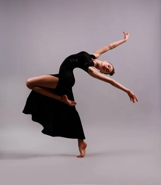 Flexible Girl Dancing Black Dress Royalty Free Stock Images