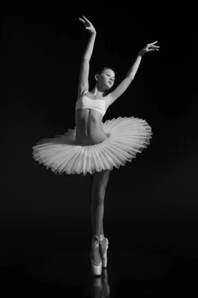 Ung Pige Danser Ballet Tutu Spidse Sko Sort Hvidt Foto - Stock-foto