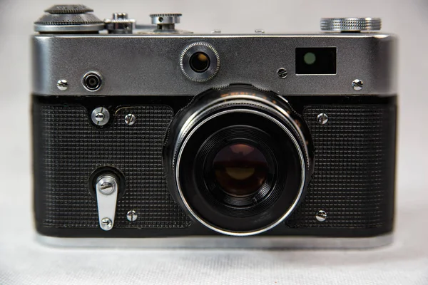 Oude Camera Met Lens Een Witte Achtergrond — Stockfoto