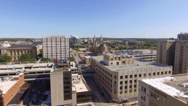 Luftaufnahme Der Innenstadt Von Akron Mit Bauarbeiten Der Nähe Von — Stockvideo