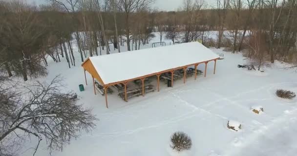 Park Winter Shelter Picnic Tables Playground Parking Lot — Stock Video