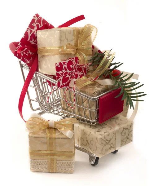 Decorative gift boxes with ribbons — Stock Photo, Image