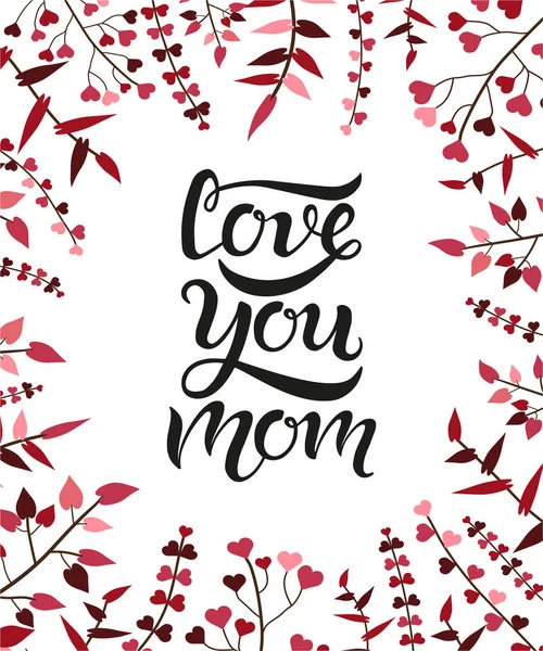 Je t'aime Maman typographie lettrage affiche sur fond floral — Image vectorielle