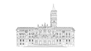 Santa Maria Maggiore, Basilica of Saint Mary Major Cathedral black and white drawing sketch. Vector illustration
